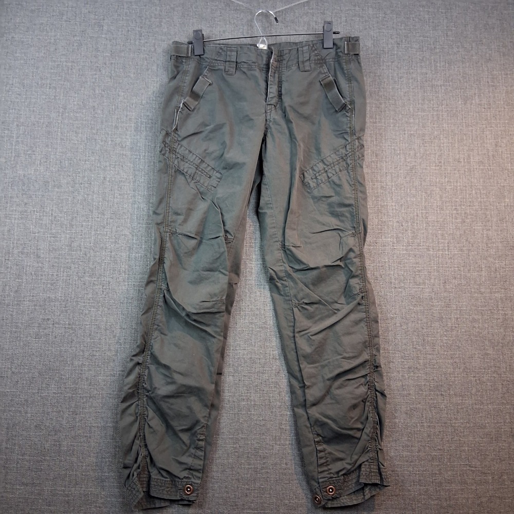 Olive Green Ripstop Cargo Pants Ruched Side Low Rise Utility Trousers 32x27.5